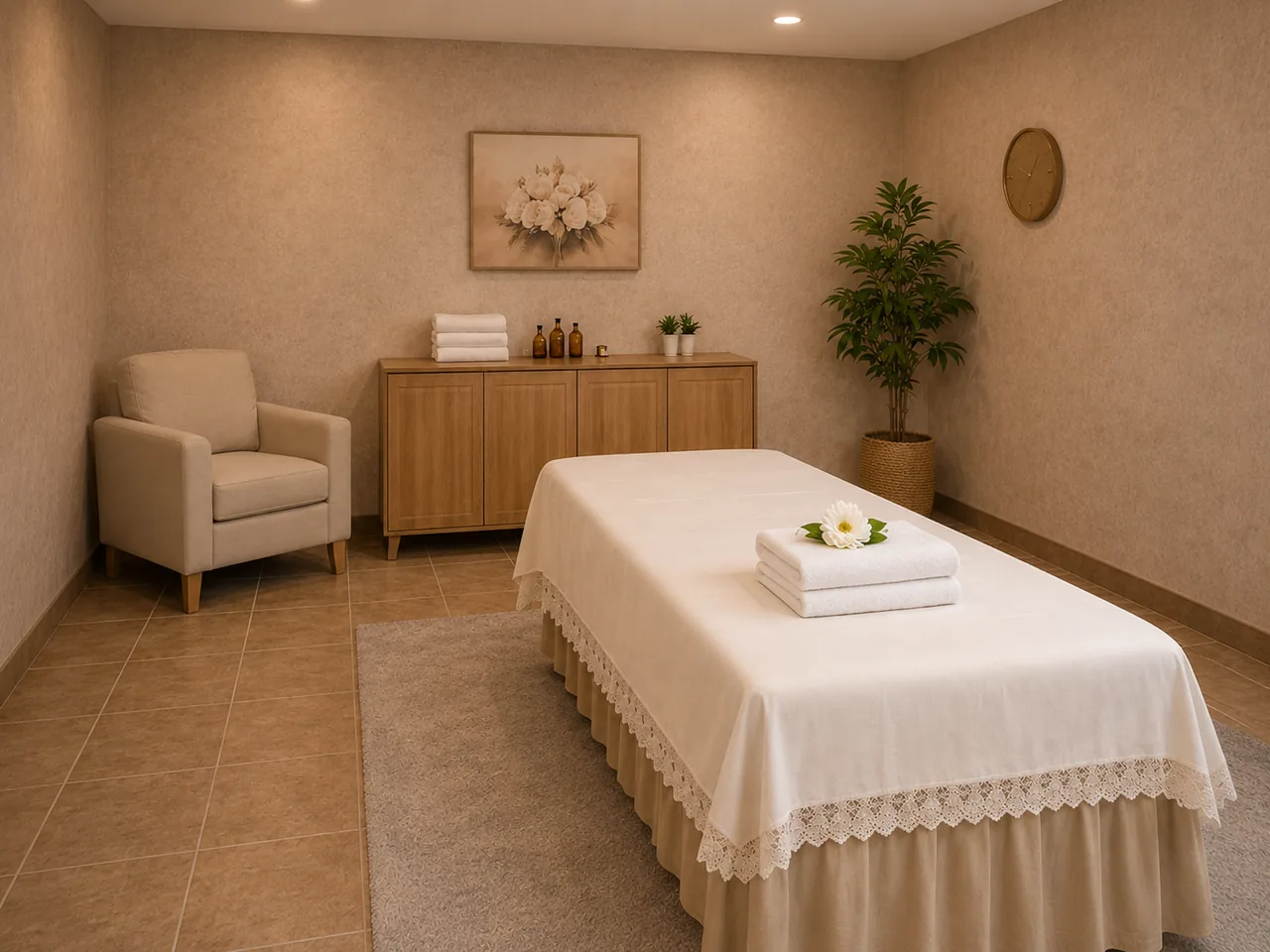 Clean private massage room at Charming Spa in Moreno Valley, CA