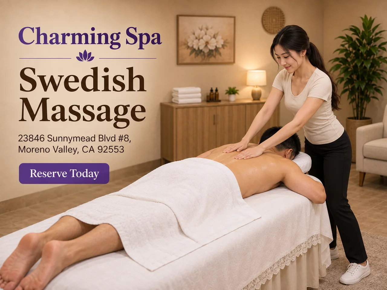 Swedish Massage in Moreno Valley, CA at Charming Spa
